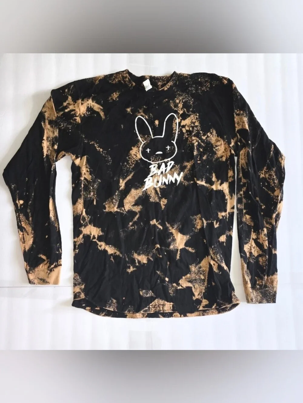 Bad Bunny Tie Dye Long Sleeved Shirt Medium  Bleached Tye-Dye Graphic